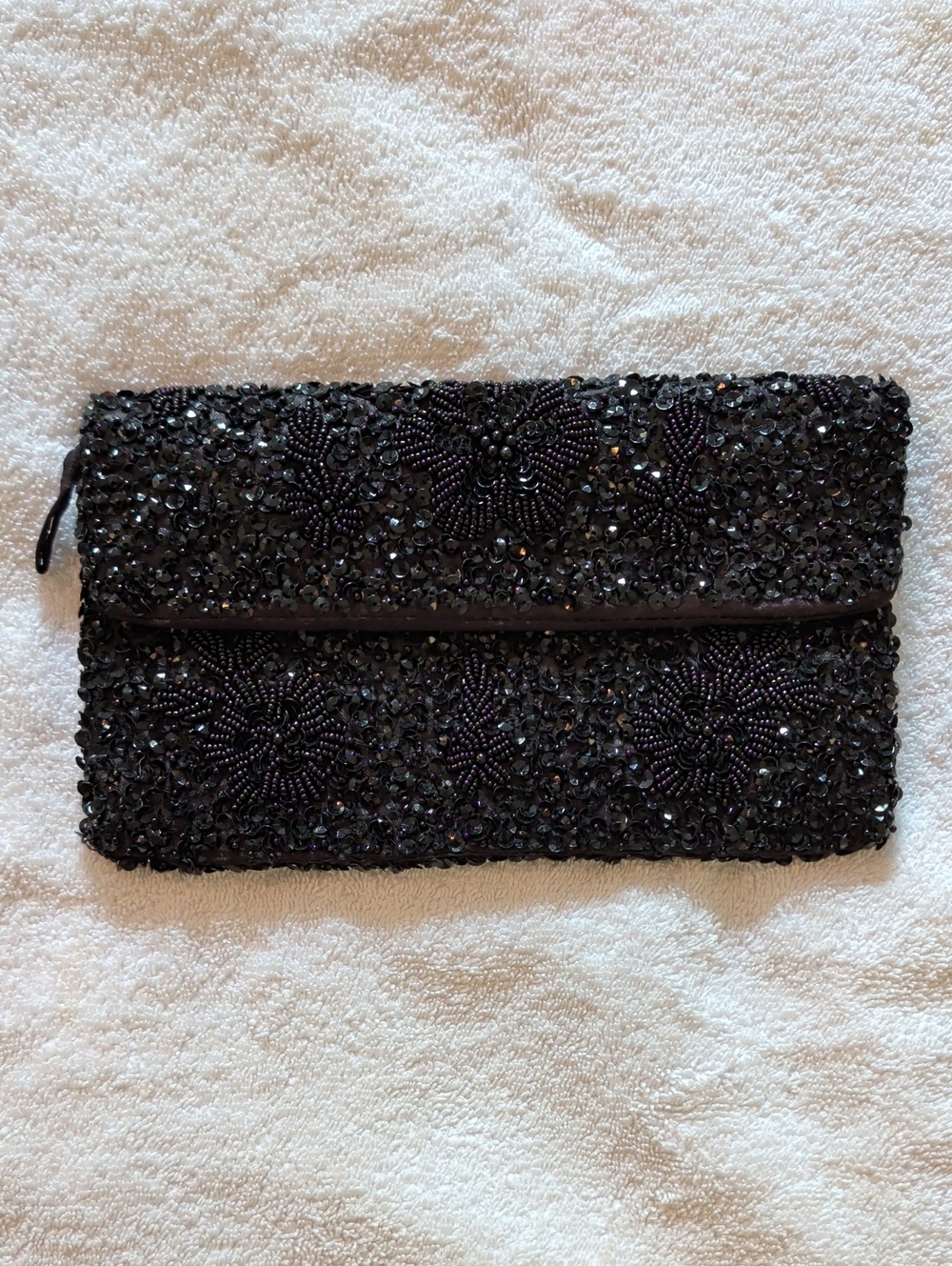 LOFT Black Beaded Fold-Over Clutch